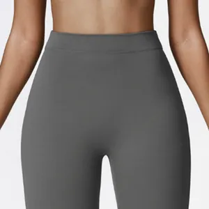 High waist quick drying yoga pants detail view, tight fit athletic leggings for women fitness.