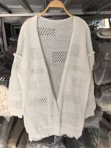 Women long sleeve hollow knit cardigan white fashion casual daily sweater outwear top