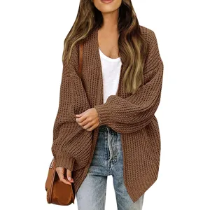 Damen Grobstrick Cardigan Laternenärmel Offene Vorderseite Oversize Herbst Winter Pullover Mantel