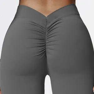 High waist V waist scrunch butt yoga pants for women gray workout gym fitness leggings active