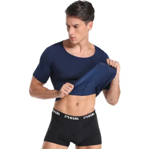 Men short sleeve compression shaping shirt slim fit sports abdomen control body shaper.