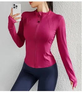 Women's slim fit athletic zip-up jacket running yoga sportswear top with thumb holes