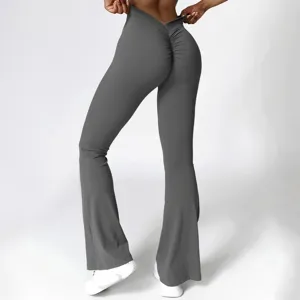 Back view of high waist V-waist butt lift yoga flare pants, comfortable activewear detail.