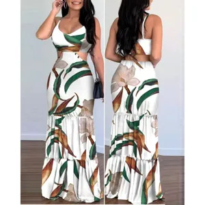 Women V-Neck Sleeveless High Waist Slim Fit Tropical Floral Print Maxi Pencil Dress Casual Vacation Long Dress