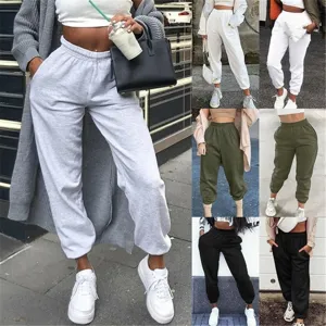 Damen Casual Jogginghose Hohe Taille Locker Verdickte Fleece Jogger Kordelzug Einfarbig Sport Lang Hose