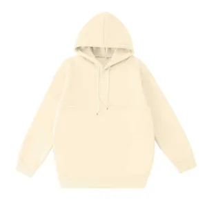 Detailed view of the solid color pet pouch loose hooded sweatshirt with drawstring.