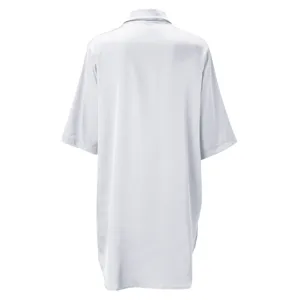 Detail view of the silky short sleeve nightshirt back design, smooth satin fabric texture.