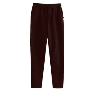 Dark brown fleece-lined sweatpants for men and women with drawstring waist and pockets.