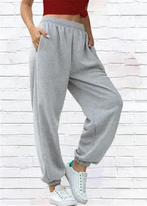 Graue Jogginghose für Damen, lässige Freizeithose mit elastischem Bund und Bündchen.