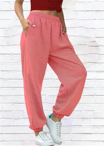 Nahaufnahme von dicken Fleece-Jogginghosen für Damen mit elastischem Bund und Taschen.