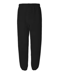 Nahaufnahme von lässigen dicken schwarzen Jogginghosen mit Bündchen und bequemem Bund.