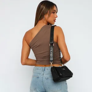 Donna una spalla increspato schiena scoperta canotta abbigliamento estivo casual