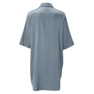 Solid color silky short sleeve nightshirt for women, comfortable satin sleepwear dress.