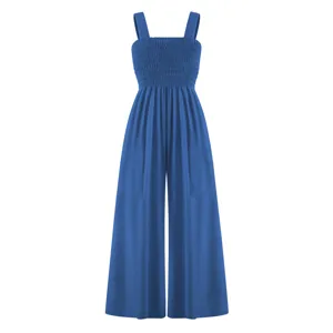 Γυναικεία Αμάνικη Σφηκοφωλιά Bustier Φαρδύ Πόδι Jumpsuit Casual Μονόχρωμη Romper