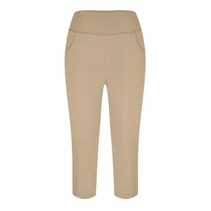 Detailed view of high-waist solid color yoga cropped pants with front pockets for women