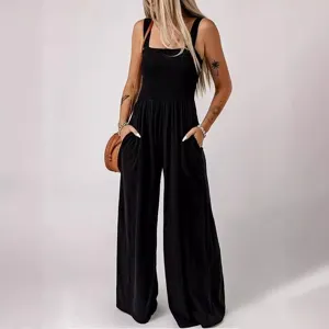 Γυναικείο Casual Cotton Αμάνικο Στράπλες Ψηλόμεσο Φαρδύ Jumpsuit Μονόχρωμο Commute Μακρύ Παντελόνι