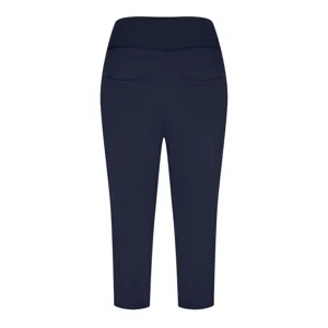 Women high waist yoga pants detail view, solid dark blue activewear leggings with back pockets