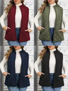 Gilet imbottito trapuntato da donna inverno casual smanicato giacca a rombi elegante