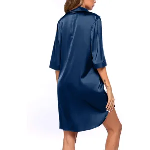 Detailed back view of the smooth satin nightshirt, showcasing the elegant drape and mid-sleeve.