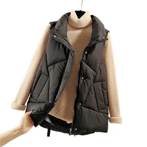 Women black puffer vest quilted winter sleeveless outerwear warm zip up winter coat top
