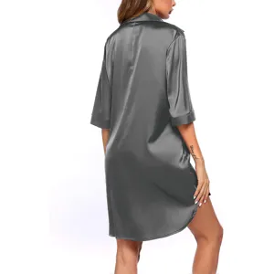 Silk satin sleepshirt for women, comfortable solid color nightgown for daily home wear.
