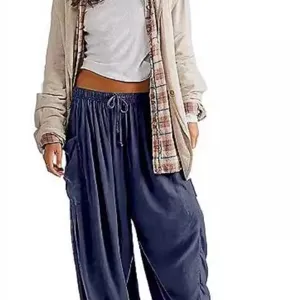 Pantalon harem ample décontracté pour femme avec taille élastique et cordon vue principale.