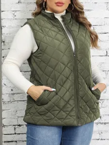 Gilet Trapuntato Leggero Casual da Donna Collo alla Coreana Cerniera Abbigliamento Invernale Senza Maniche