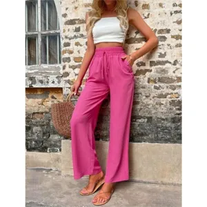 Women casual pants high waist loose long trousers fashion solid color streetwear clothing
