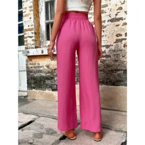 Women high waist pink wide leg pants casual loose comfortable stylish daily wear trousers