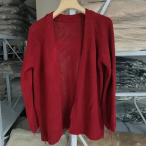 Einfarbige lose Strickjacke für Damen, lässiger Langarm Cardigan Pullover in Rot neu.