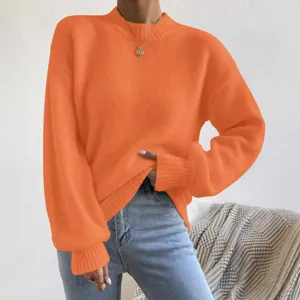 Oranje trui met opstaande kraag en lange mouwen voor dames, casual herfst winter top.