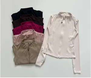 Women's slim fit sports fitness yoga jacket long sleeve zip-up athletic running top multi-color