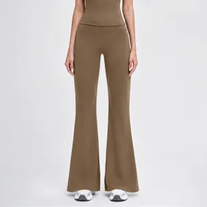 Women's High Waisted Flare Yoga Pants Casual Workout Bootcut Fitness Trousers Brown