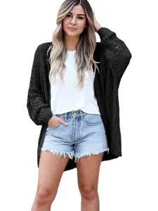 Women Long Sleeve Hollow Knit Cardigan Casual Open Front Sweater Outerwear Daily Fall Fashion