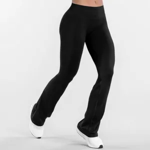 Pantalon de yoga évasé sans couture taille haute pour femme noir sport fitness actif