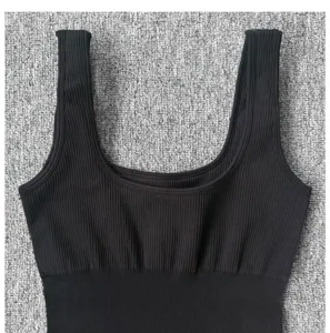 Camiseta sin mangas acanalada negra body deportivo yoga fitness ropa de entrenamiento