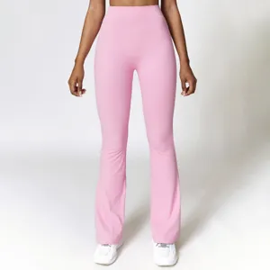 High waisted pink flare yoga pants for women, tummy control workout fitness leggings activewear