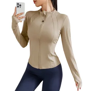Women athletic zip-up jacket slim fit running yoga top casual sportswear activewear