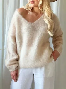 Dames gezellige V-hals lange mouw zachte trui casual comfortabel gebreide top mooi chic