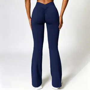 High waist flare yoga pants with V-waist and scrunch butt lift design for fitness gym.