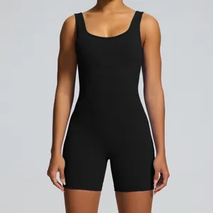 Monos de Yoga Sin Costuras Acanalados para Mujer Deportivo Fitness Romper Cuello U Activewear