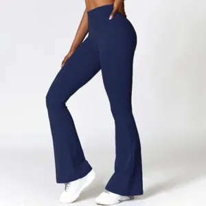 Women's High Waist Yoga Flare Pants Solid Color Workout Fitness Leggings Tummy Control