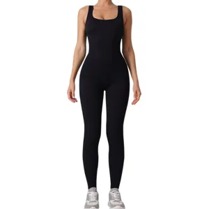 Μαύρη ριμπ seamless yoga jumpsuit fitness αθλητικά ρούχα προπόνησης για γυναίκες