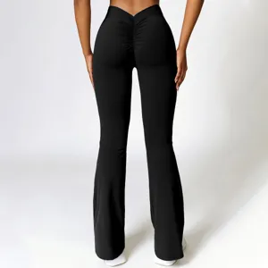 High waist flared yoga pants for women, black bootcut workout fitness leggings with butt lift.