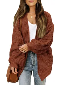 Damen casual grobstrick cardigan laternenärmel offene vorderseite pullover herbst winter