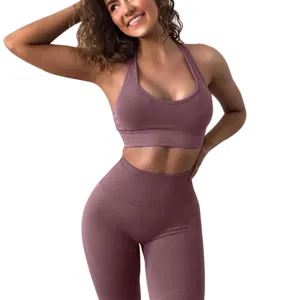 Seamless yoga set women fitness workout activewear sports bra and high waist leggings main
