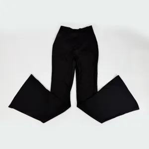 Black high waist flare yoga pants for women, stretchy fitness workout sportswear.