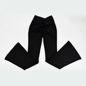 Black high waist crossover V-waist flared yoga pants for women fitness workout activewear.