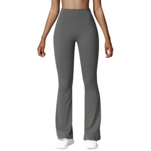 High waist flared yoga pants for women, dark grey peach butt lift fitness sports trousers.