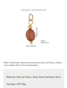 Natural stone round bead pendant size chart detail showing 1.6cm height and 0.4g weight.